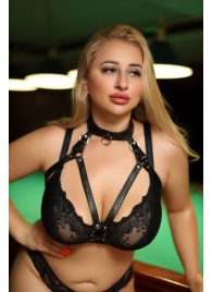 Черная кожаная сбруя с ошейником plus size из нежной кожи - БДСМ Арсенал - купить с доставкой в Ачинске