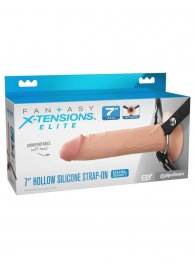 Телесный полый страпон на черных ремнях Hollow Silicone Strap-on - 17,8 см. - Pipedream - купить с доставкой в Ачинске