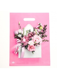 Розовый пакет с цветочным принтом и вырубной ручкой (40х31 см) - Сима-Ленд - купить с доставкой в Ачинске