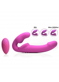 Розовый безремневой страпон с вибрацией и функцией расширения Inflatable Ergo-Fit Strapless Strap-On - XR Brands - купить с доставкой в Ачинске