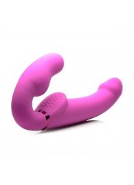 Розовый безремневой страпон с вибрацией и функцией расширения Inflatable Ergo-Fit Strapless Strap-On - XR Brands - купить с доставкой в Ачинске