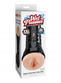 Телесный мастурбатор-вагина в черной колбе Super Luscious Lips XXL - Pipedream - в Ачинске купить с доставкой