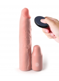 Телесная вибронасадка на член 3  Vibrating Mega X-tension with Remote - 22,9 см. - Pipedream - в Ачинске купить с доставкой