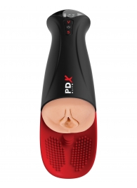 Телесный мастурбатор-вагина в черной колбе с вибрацией Fuck-O-Matic Pro XL - Pipedream - в Ачинске купить с доставкой