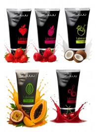 Набор из 5 съедобных лубрикантов JUJU (клубника, малина, тропические фрукты, вишня, кокос) - JuJu - купить с доставкой в Ачинске