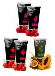 Набор из 5 съедобных лубрикантов JUJU (клубника х 2, малина х 2, тропические фрукты) - JuJu - купить с доставкой в Ачинске