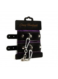 Черно-фиолетовые скругленные наручники с мягкой подкладкой - Crazy Handmade - купить с доставкой в Ачинске