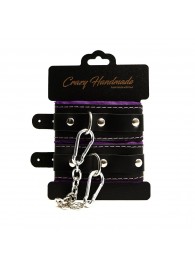 Черно-фиолетовые скругленные наручники с мягкой подкладкой - Crazy Handmade - купить с доставкой в Ачинске