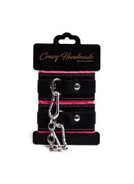 Черно-розовые скругленные наручники с мягкой подкладкой - Crazy Handmade - купить с доставкой в Ачинске