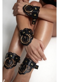 Черные кожаные оковы с резными узорами и клепками - Crazy Handmade - купить с доставкой в Ачинске