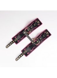 Черные кожаные оковы с розовой строчкой - Crazy Handmade - купить с доставкой в Ачинске