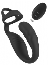 Черное эрекционное кольцо со стимуляцией промежности и анальной пробкой Cock Ring with RC Prostate Plug - Orion - в Ачинске купить с доставкой