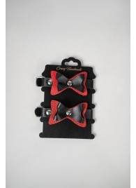 Черно-красные кожаные наручники с бантиками - Crazy Handmade - купить с доставкой в Ачинске