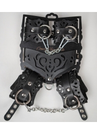 Черный ажурный кожаный набор фиксаций - Crazy Handmade - купить с доставкой в Ачинске