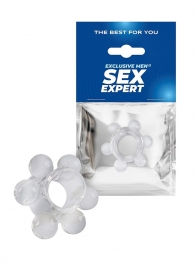 Прозрачное эрекционное кольцо с 6 стимулирующими шариками - Sex Expert - в Ачинске купить с доставкой