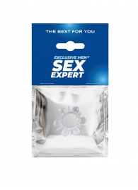 Прозрачное эрекционное кольцо с шариками и шипами - Sex Expert - в Ачинске купить с доставкой