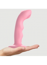 Розовая насадка-стимулятор Strap-On-Me Tapping Dildo Wave - Strap-on-me - купить с доставкой в Ачинске