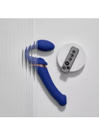 Синий безремневой страпон Multi Orgasm Bendable Strap-On size L с клиторальной стимуляцией - Strap-on-me - купить с доставкой в Ачинске