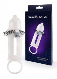 Эластичная насадка на пенис с подхватом мошонки и стимулирующими «ресничками» - Sextaz - в Ачинске купить с доставкой