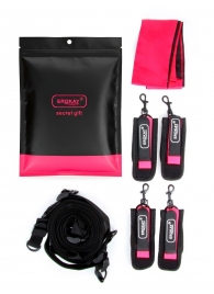 Черно-розовый эротический набор: фиксатор, оковы, наручники, повязка - Erokay - купить с доставкой в Ачинске