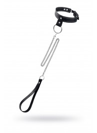 Черный узкий однослойный ошейник с серебристым поводком-цепочкой - Pecado - купить с доставкой в Ачинске