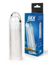 Прозрачная закрытая насадка на пенис с ребрышками - 16 см. - Sex Expert - в Ачинске купить с доставкой