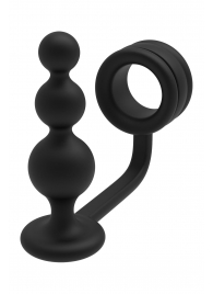 Черное эрекционное кольцо с анальной елочкой Cockring With Beaded Anal Plug - Dream Toys - в Ачинске купить с доставкой