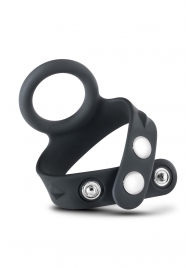 Черное эрекционное кольцо с подхватом мошонки на кнопках VS6 - Blush Novelties - в Ачинске купить с доставкой