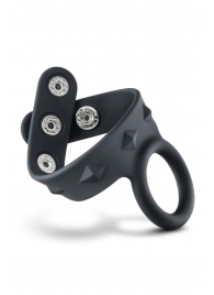 Черное эрекционное кольцо с подхватом мошонки на кнопках VS6 - Blush Novelties - в Ачинске купить с доставкой