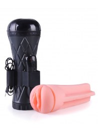 Телесный мастурбатор-вагина в черной колбе с вибрацией - Boys of Toys - в Ачинске купить с доставкой