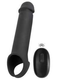 Черная вибронасадка для пениса с хомутом для мошонки и пультом ДУ Remote Controlled Penis Extension - Orion - в Ачинске купить с доставкой