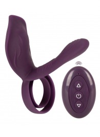 Фиолетовая насадка на член с клиторальным отростком и пультом ДУ RC Couple’s Vibrator 2 - Orion - в Ачинске купить с доставкой