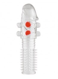 Гелевая прозрачная насадка с шариками и шипами - 14 см. - Toyfa Basic - в Ачинске купить с доставкой