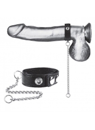 Утяжка на пенис с поводком Snap Cock Ring With 12  Leash - BlueLine - купить с доставкой в Ачинске