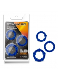 Набор из 3 синих эрекционных колец Stay Hard Beaded Cockrings - Blush Novelties - в Ачинске купить с доставкой