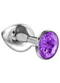 Малая серебристая анальная пробка Diamond Purple Sparkle Small с фиолетовым кристаллом - 7 см. - Lola Games - купить с доставкой в Ачинске