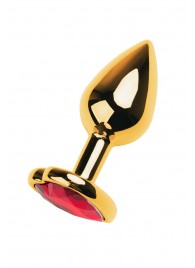 Золотистая анальная пробка с кристаллом-сердцем - 7,5 см. - ToyFa - купить с доставкой в Ачинске