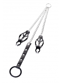 Черно-серебристые зажимы для сосков с кольцом для пениса TOYFA Metal - ToyFa - купить с доставкой в Ачинске