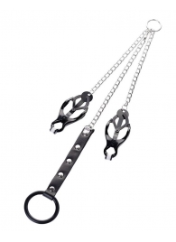 Черно-серебристые зажимы для сосков с кольцом для пениса TOYFA Metal - ToyFa - купить с доставкой в Ачинске