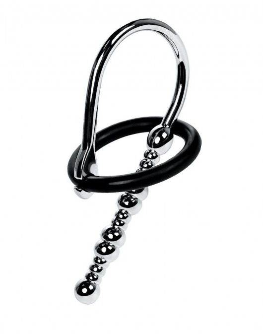 Серебристый уретральный плаг-бусины TOYFA Metal с мягким фиксириющим кольцом - ToyFa - купить с доставкой в Ачинске