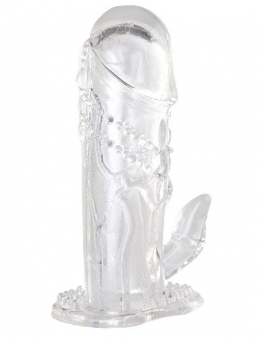 Прозрачная гелевая насадка с клиторальным отростком - 13 см. - Toyfa Basic - в Ачинске купить с доставкой