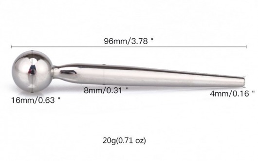 Гладкий металлический уретральный плаг с шариком - 9,6 см. - Notabu - купить с доставкой в Ачинске
