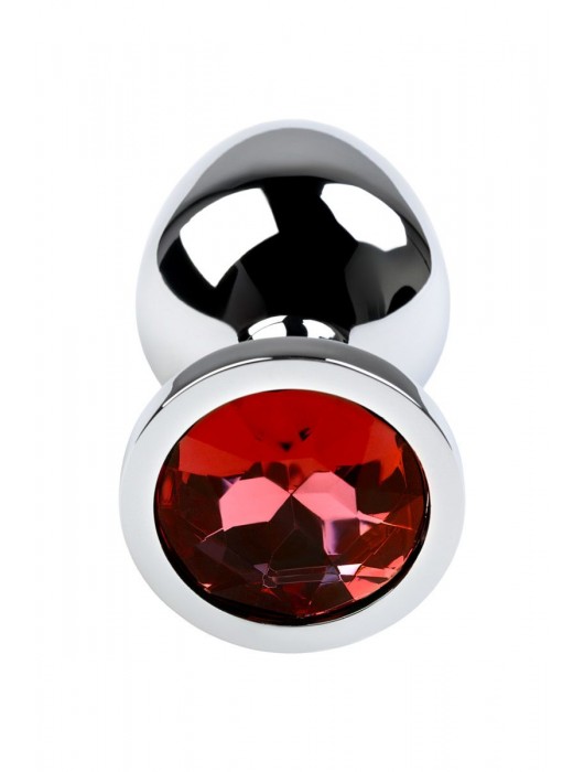Серебристая коническая анальная пробка с красным кристаллом - 8 см. - ToyFa - купить с доставкой в Ачинске