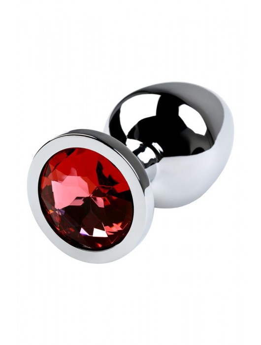 Серебристая коническая анальная пробка с красным кристаллом - 8 см. - ToyFa - купить с доставкой в Ачинске