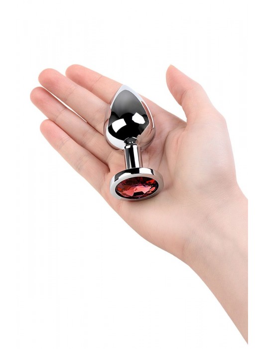 Серебристая коническая анальная пробка с красным кристаллом - 8 см. - ToyFa - купить с доставкой в Ачинске