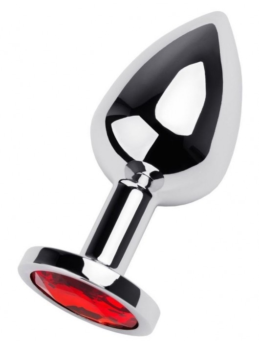 Серебристая коническая анальная пробка с красным кристаллом - 8 см. - ToyFa - купить с доставкой в Ачинске