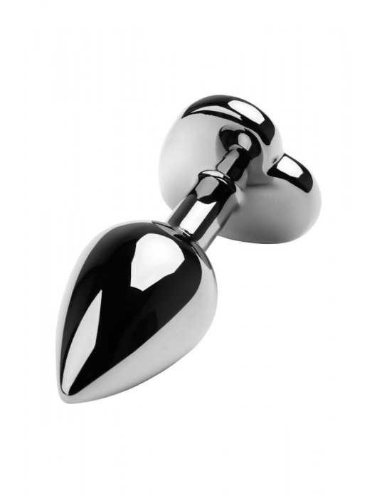 Серебристая коническая анальная пробка с красным кристаллом-сердечком - 7 см. - ToyFa - купить с доставкой в Ачинске