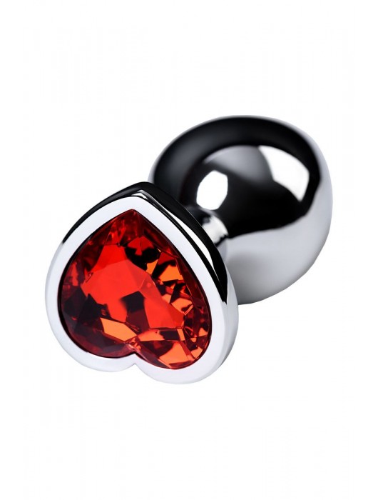 Серебристая коническая анальная пробка с красным кристаллом-сердечком - 7 см. - ToyFa - купить с доставкой в Ачинске