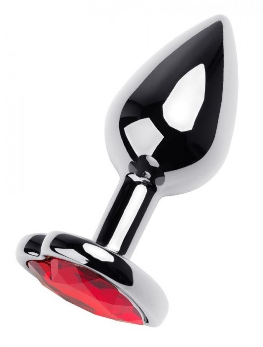 Серебристая коническая анальная пробка с красным кристаллом-сердечком - 7 см. - ToyFa - купить с доставкой в Ачинске