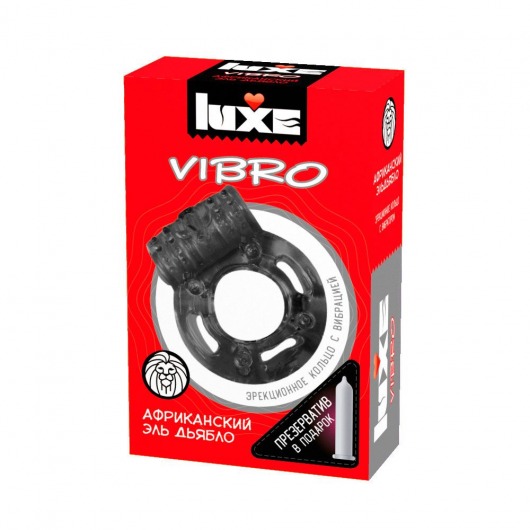 Чёрное эрекционное виброкольцо Luxe VIBRO  Африканский Эль Дьябло  + презерватив - Luxe - в Ачинске купить с доставкой